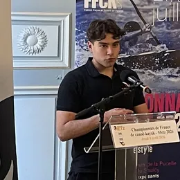 Alexandre Perlmutter speaking at a press conference for the 2026 French canoe-kayak championships in Metz